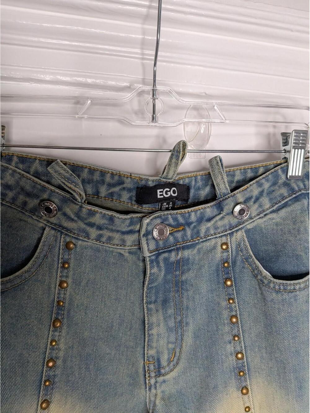 ego strappy waisted studded detail flare jeans blue vintage Size 4 No Belt - Picture 4 of 7